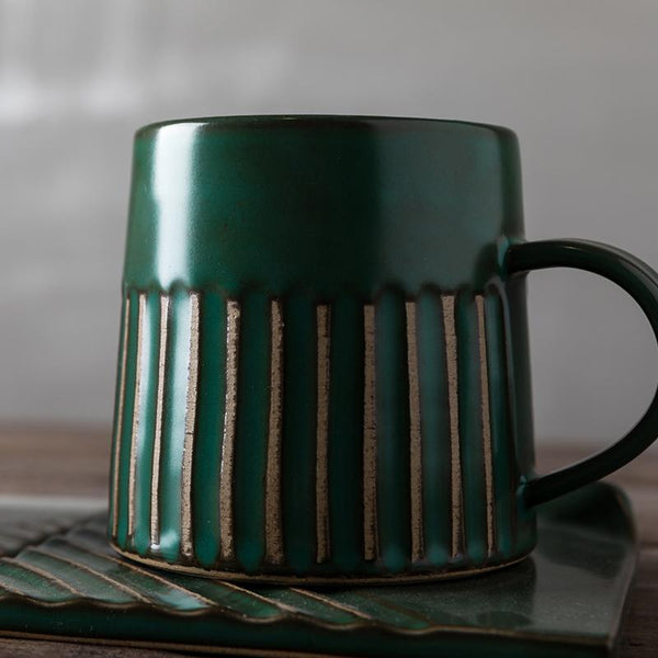 Coffee Cup and Saucer Set, Latte Coffee Cup, Cappuccino Coffee Mug, Large Coffee Cup, Pottery Coffee Cups-LargePaintingArt.com