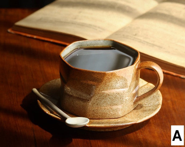 Modern Handmade Pottery Coffee Cup, Creative Ceramic Coffee Cup with Saucer, Unique Tea Cup and Saucer, Tea Cup Set for Afternoon Tea-LargePaintingArt.com