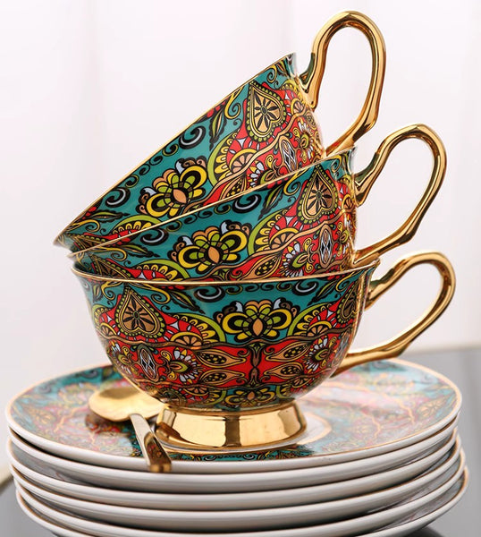 Royal Bone China Porcelain Tea Cup Set, Elegant British Ceramic Coffee Cups, Unique British Tea Cup and Saucer in Gift Box-LargePaintingArt.com