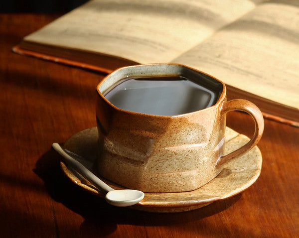 Modern Handmade Pottery Coffee Cup, Creative Ceramic Coffee Cup with Saucer, Unique Tea Cup and Saucer, Tea Cup Set for Afternoon Tea-LargePaintingArt.com