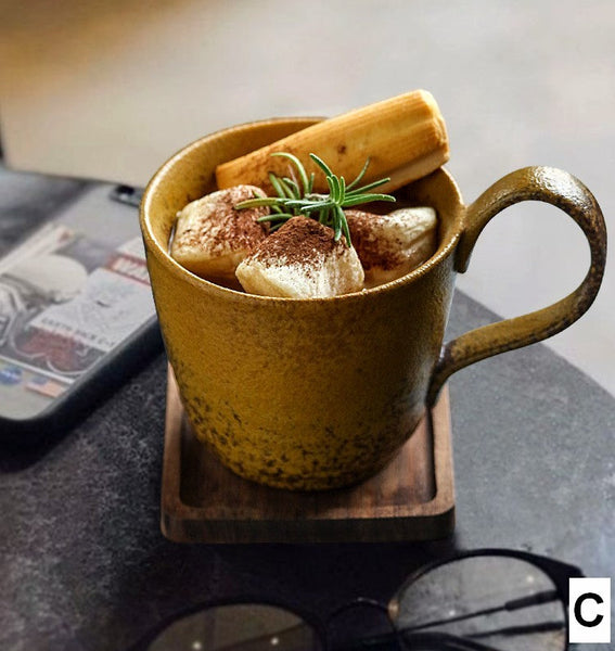 Large Modern Handmade Pottery Coffee Cup, Creative Brown Green Blue Ceramic Coffee Mugs, Large Unique Tea Cup, Large Capacity Coffee Cups-LargePaintingArt.com