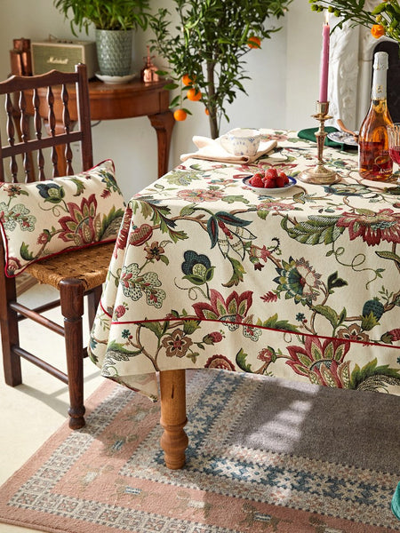 Spring Flower Table Cover for Kitchen, Large Modern Rectangular Tablecloth Ideas for Dining Room Table, Rustic Garden Floral Tablecloth for Round Table-LargePaintingArt.com