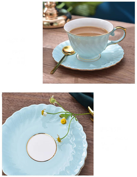 Elegant British Tea Cup and Saucer in Gift Box, Blue Bone China Porcelain Tea Cup Set, Unique British Ceramic Coffee Cups for Afternoon Tea-LargePaintingArt.com