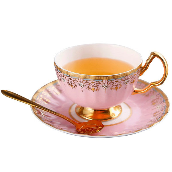 Pink Blue White Bone China Porcelain Tea Cup Set, Unique British Tea Cup and Saucer in Gift Box, Elegant British Ceramic Coffee Cups for Afternoon Tea-LargePaintingArt.com