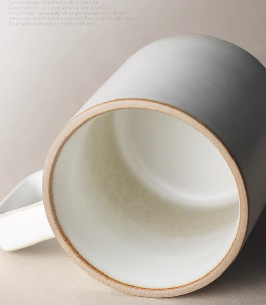 Modern Handmade Pottery Coffee Cup, Large Capacity Coffee Mugs, Unique Tea Cup, Creative White Black Ceramic Coffee Mugs-LargePaintingArt.com