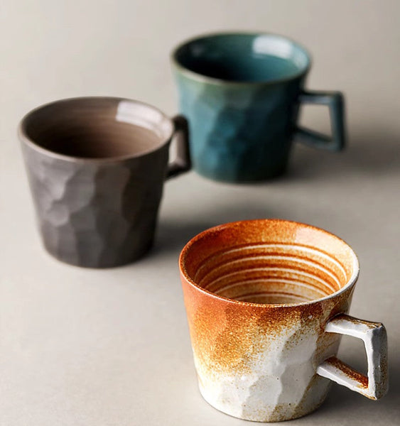 Large Capacity Coffee Cups, Modern Handmade Pottery Coffee Cup, Large Unique Tea Cup, Creative Brown White Black Blue Ceramic Coffee Mugs-LargePaintingArt.com