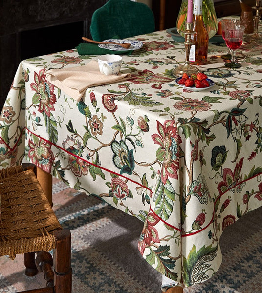 Spring Flower Table Cover for Kitchen, Large Modern Rectangular Tablecloth Ideas for Dining Room Table, Rustic Garden Floral Tablecloth for Round Table-LargePaintingArt.com
