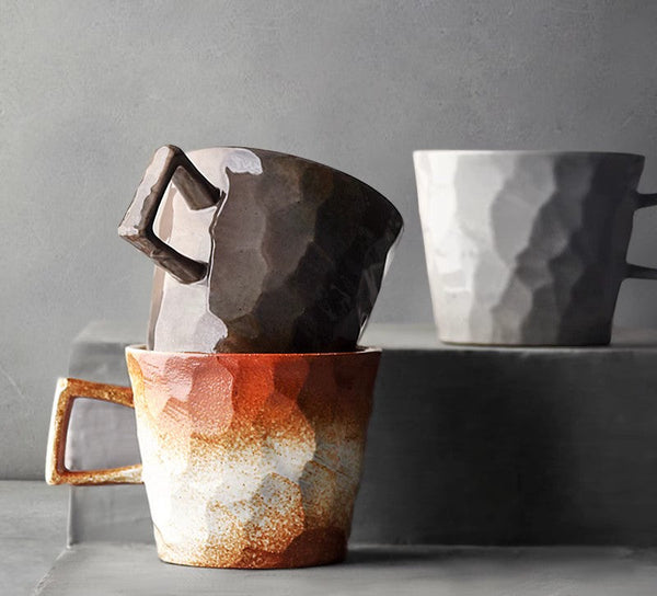 Large Capacity Coffee Cups, Modern Handmade Pottery Coffee Cup, Large Unique Tea Cup, Creative Brown White Black Blue Ceramic Coffee Mugs-LargePaintingArt.com