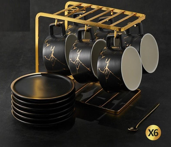 Large Tea Cup, White Coffee Cup, Black Coffee Mug, Ceramic Cup, Coffee Cup and Saucer Set-LargePaintingArt.com