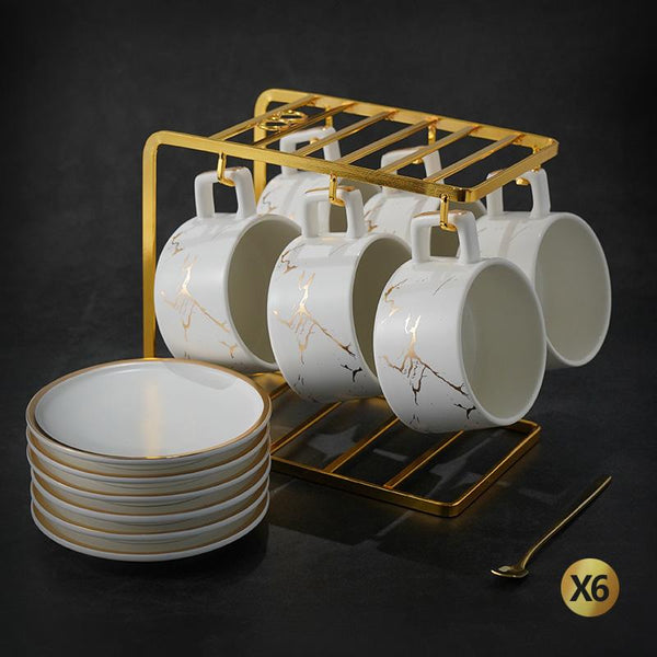 Large Tea Cup, White Coffee Cup, Black Coffee Mug, Ceramic Cup, Coffee Cup and Saucer Set-LargePaintingArt.com