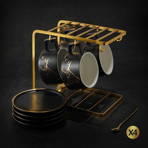 Large Tea Cup, White Coffee Cup, Black Coffee Mug, Ceramic Cup, Coffee Cup and Saucer Set-LargePaintingArt.com