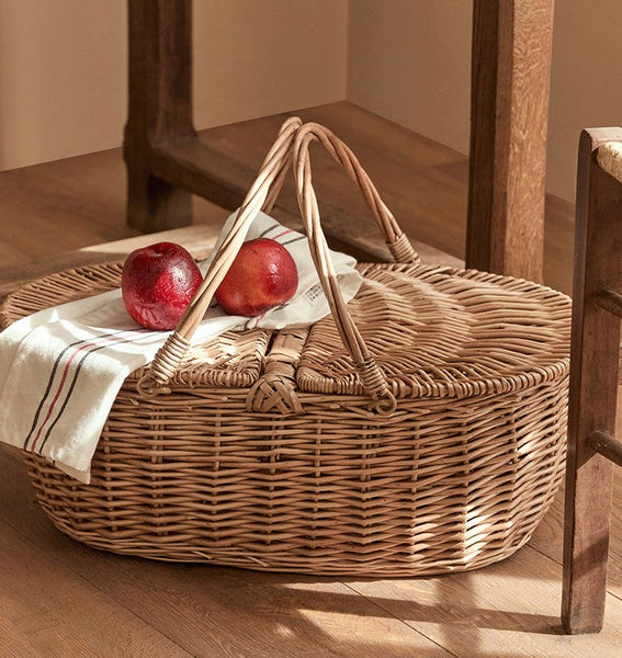 Extra Large Picnic Food Basket with Handle, Kitchen Storage Baskets, Natural Hand-woven Wicker Storage Basket, Lovely Willow Weaving Baskets for Vegetable, Natural Fruit Basket-LargePaintingArt.com