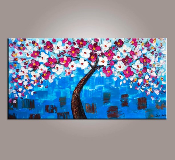 Flower Paintings, Floral Art, Acrylic Paintings Flower, Tree Paintings, Acrylic Painting on Canvas, Hand Painted Canvas Art, Dining Room Wall Art Paintings, Simple Acrylic Paintings