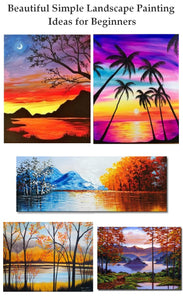 Simple Landscape Painting Ideas for Beginners, Easy Landscape Painting Ideas, Sunrise Paintings, Mountain Landscape Paintings, Easy Acrylic Painting on Canvas