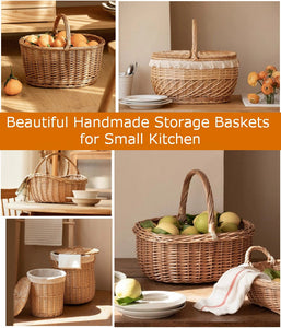Storage Ideas for Small Kitchen, Storage Baskets for Kitchen, Storage Baskets for Shelves, Wicker Storage Basket with Handle, Picnic Baskets for Fruit, Storage Baskets for Pantry