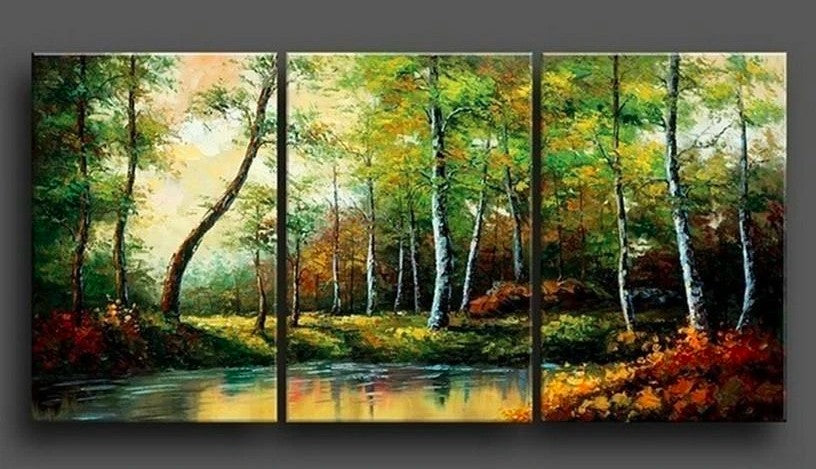 Large Landscape Paintings, Flower Canvas Painting, 3 Panel Group Art Sets, Landscape Painting, Wall Art Paintings for Living Room, Buy Acrylic Paintings Online