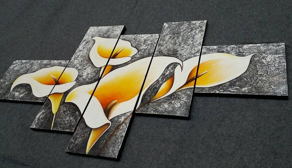 Painting Samples of Calla Lilty Flower Painting, 5 Panel Canvas Painting, Extra Large Painting, Modern Contemporary Artwork, Buy Paintings Online, Colorful Abstract Acrylic Paintings for Living Room