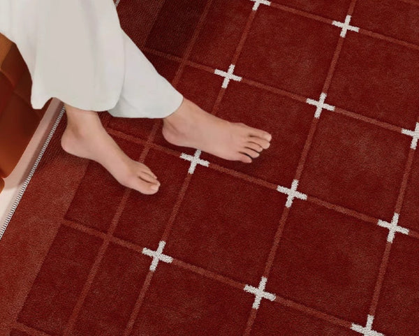 Abstract Area Rugs for Living Room, Geometric Contemporary Modern Carpets Next to Bed, Mid Century Red Rugs under Dining Room Table-LargePaintingArt.com