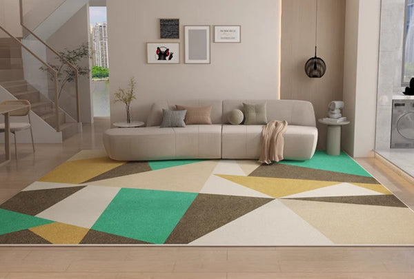 Contemporary Abstract Rugs for Dining Room, Modern Rug Ideas for Living Room, Blue Geometric Abstract Rugs for Living Room-LargePaintingArt.com