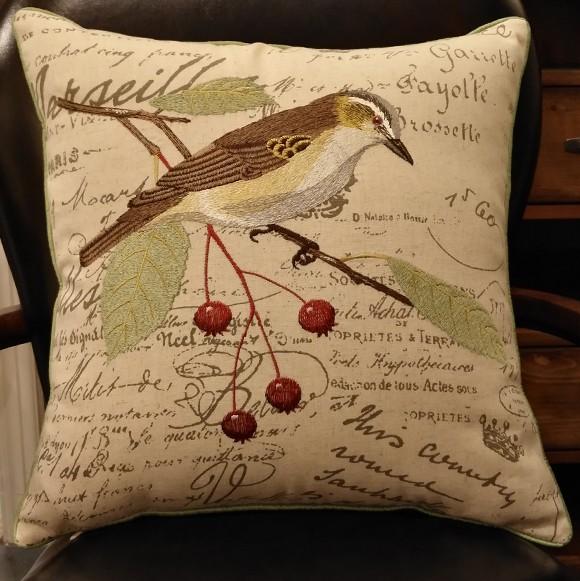Decorative Throw Pillows, Bird Throw Pillows, Pillows for Farmhouse, Sofa Throw Pillows, Embroidery Throw Pillows, Rustic Pillows for Couch-LargePaintingArt.com