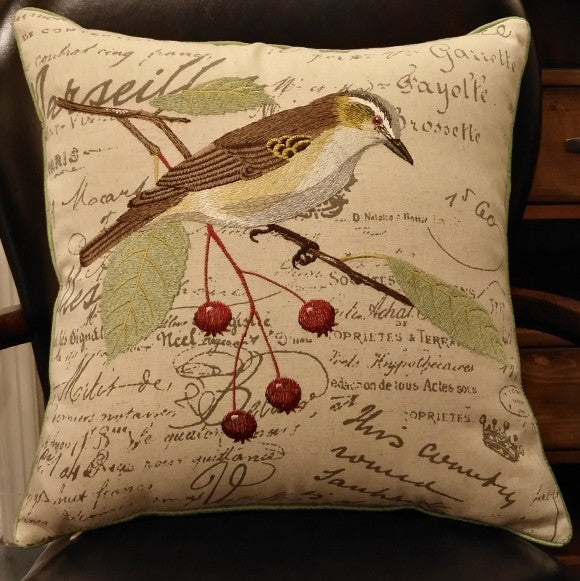 Decorative Throw Pillows for Couch, Bird Pillows, Pillows for Farmhouse, Sofa Throw Pillows, Embroidery Throw Pillows, Rustic Pillows-LargePaintingArt.com