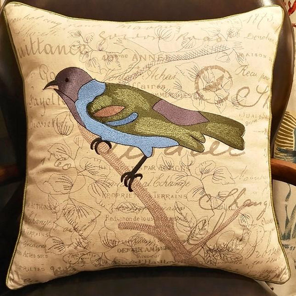 Decorative Throw Pillows, Bird Throw Pillows, Pillows for Farmhouse, Sofa Throw Pillows, Embroidery Throw Pillows, Rustic Pillows for Couch-LargePaintingArt.com