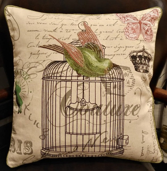 Decorative Throw Pillows for Couch, Bird Pillows, Pillows for Farmhouse, Sofa Throw Pillows, Embroidery Throw Pillows, Rustic Pillows-LargePaintingArt.com