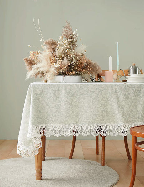 Dining Room Flower Pattern Table Cloths, Farmhouse Table Cloth, Wedding Tablecloth, Square Tablecloth for Round Table, Cotton Rectangular Table Covers for Kitchen-LargePaintingArt.com