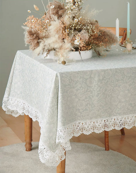 Dining Room Flower Pattern Table Cloths, Farmhouse Table Cloth, Wedding Tablecloth, Square Tablecloth for Round Table, Cotton Rectangular Table Covers for Kitchen-LargePaintingArt.com