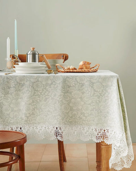 Dining Room Flower Pattern Table Cloths, Farmhouse Table Cloth, Wedding Tablecloth, Square Tablecloth for Round Table, Cotton Rectangular Table Covers for Kitchen-LargePaintingArt.com