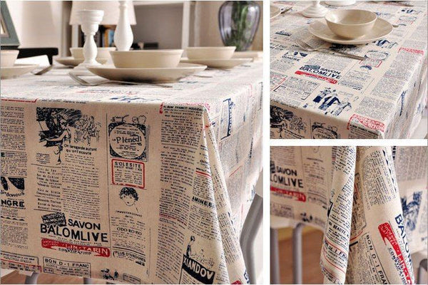 Newspaper Tablecloth, Blue NEWS LETTER Table Linen Wedding Home Decor Dining Kitchen Table Cloth-LargePaintingArt.com
