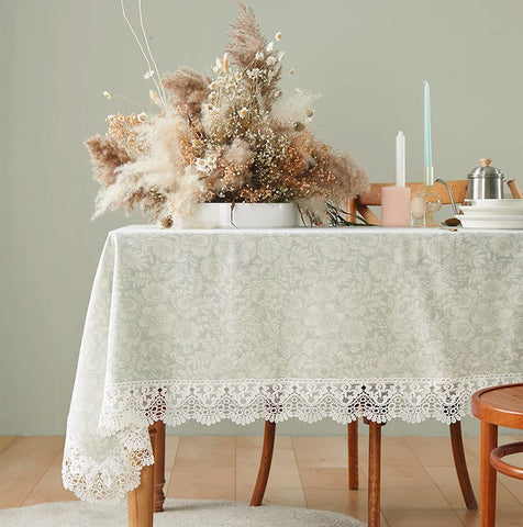Dining Room Flower Pattern Table Cloths, Farmhouse Table Cloth, Wedding Tablecloth, Square Tablecloth for Round Table, Cotton Rectangular Table Covers for Kitchen-LargePaintingArt.com