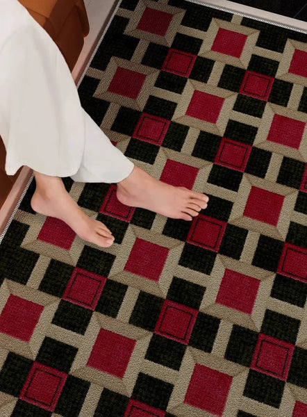 Contemporary Red Rugs for Bedroom, Mid Century Modern Rugs under Coffee Table, Abstract Modern Rugs for Living Room, Dining Room Floor Carpets-LargePaintingArt.com