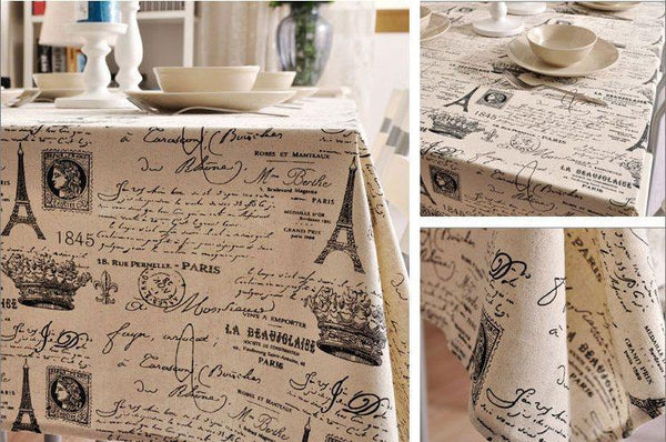 Eiffel Tower Tablecloth, NEWS LETTER Table Cloth, Black and White Linen Wedding Dining Kitchen-LargePaintingArt.com