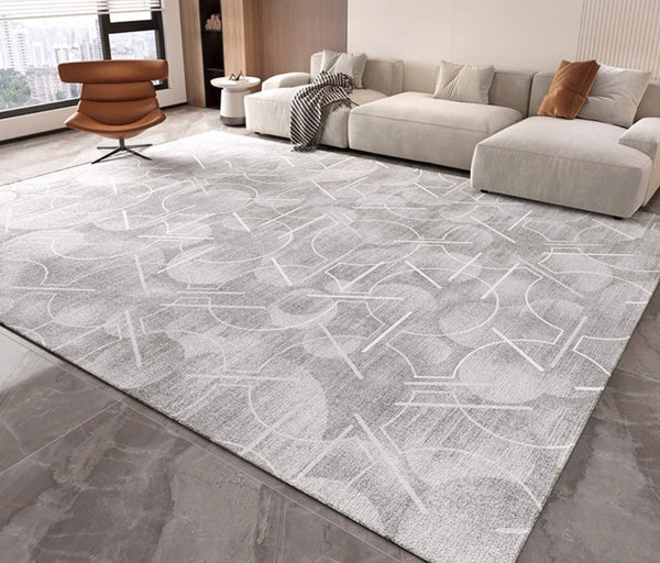 Abstract Gray Contemporary Modern Rugs for Living Room, Extra Large Modern Rugs for Bedroom, Geometric Modern Rug Placement Ideas for Dining Room-LargePaintingArt.com