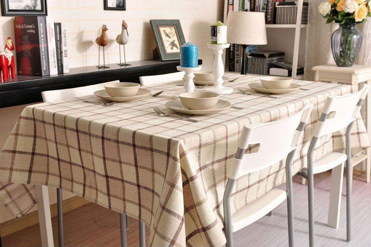 Rustic Wedding Tablecloth, Checked Tablecloth for Home Decoration, Table Cover, Beige Color Checkerboard Linen Tablecloth-LargePaintingArt.com