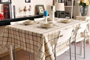 Rustic Wedding Tablecloth, Checked Tablecloth for Home Decoration, Table Cover, Beige Color Checkerboard Linen Tablecloth-LargePaintingArt.com