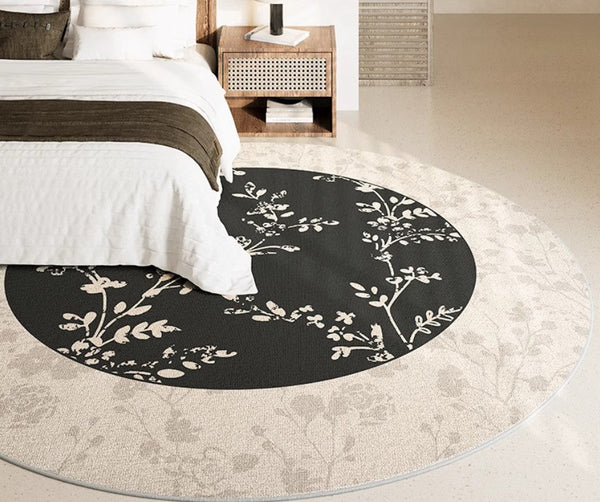 Contemporary Round Rugs for Dining Room, Flower Pattern Round Carpets under Coffee Table, Circular Modern Rugs for Living Room, Modern Area Rugs for Bedroom-LargePaintingArt.com