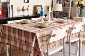 Khaki Checked Linen Tablecloth, Rustic Home Decor , Checkerboard Tablecloth, Table Cover-LargePaintingArt.com