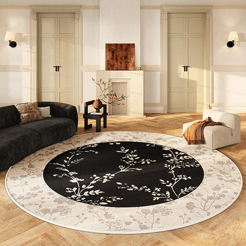 Contemporary Round Rugs for Dining Room, Flower Pattern Round Carpets under Coffee Table, Circular Modern Rugs for Living Room, Modern Area Rugs for Bedroom-LargePaintingArt.com