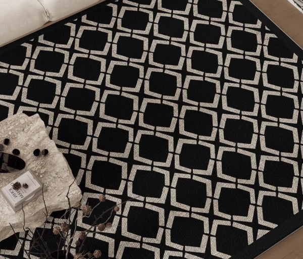 Abstract Contemporary Rugs for Bedroom, Modern Area Rugs under Sofa, Modern Black Rugs for Living Room, Dining Room Floor Rugs, Modern Carpets for Office-LargePaintingArt.com