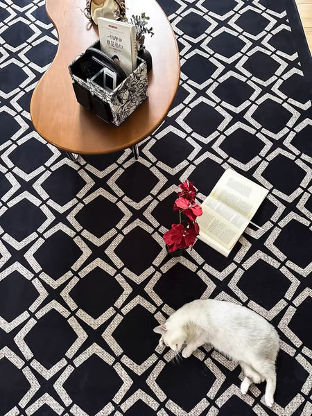 Abstract Contemporary Rugs for Bedroom, Modern Area Rugs under Sofa, Modern Black Rugs for Living Room, Dining Room Floor Rugs, Modern Carpets for Office-LargePaintingArt.com