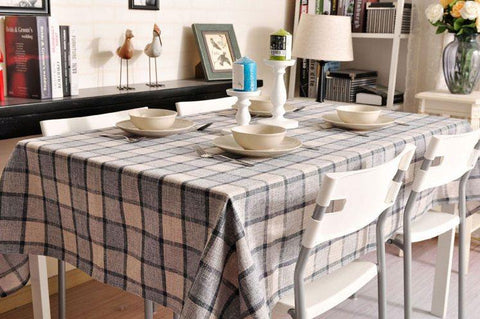 Gray Checked Linen Tablecloth, Checkerboard Tablecloth, Rustic Table Cover, Table Decor-LargePaintingArt.com