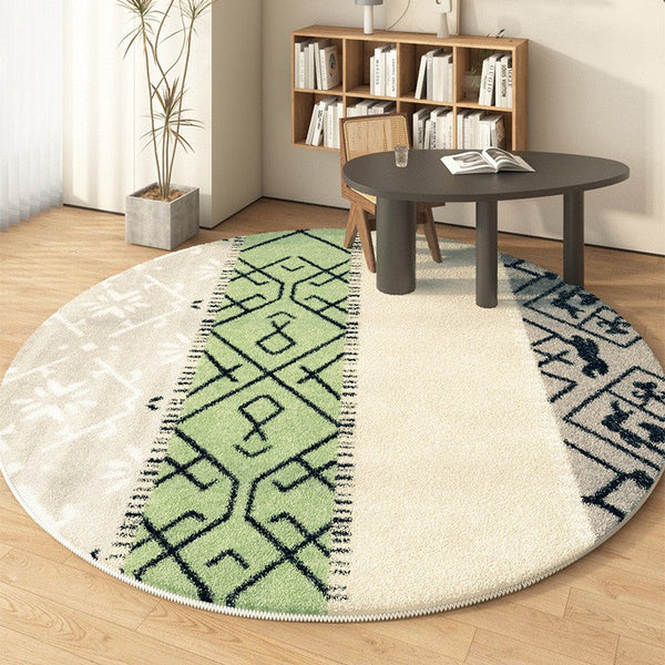 Unique Circular Rugs under Sofa, Abstract Contemporary Round Rugs, Modern Rugs for Dining Room, Geometric Modern Rugs for Bedroom-LargePaintingArt.com