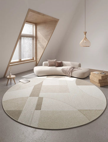 Modern Rugs for Dining Room, Abstract Contemporary Round Rugs for Dining Room, Circular Modern Rugs for Bedroom, Geometric Modern Rug Ideas for Living Room-LargePaintingArt.com
