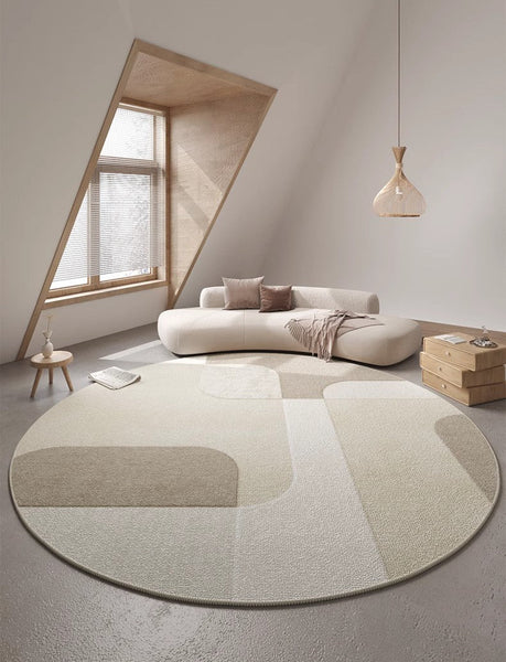 Circular Modern Rugs for Bedroom, Modern Rugs for Dining Room, Abstract Contemporary Round Rugs for Dining Room, Geometric Modern Rug Ideas for Living Room-LargePaintingArt.com
