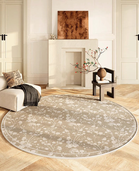 Uniqe Modern Area Rugs for Bedroom, Circular Modern Rugs for Living Room, Flower Pattern Round Carpets under Coffee Table, Contemporary Round Rugs for Dining Room-LargePaintingArt.com