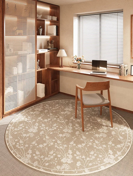 Uniqe Modern Area Rugs for Bedroom, Circular Modern Rugs for Living Room, Flower Pattern Round Carpets under Coffee Table, Contemporary Round Rugs for Dining Room-LargePaintingArt.com