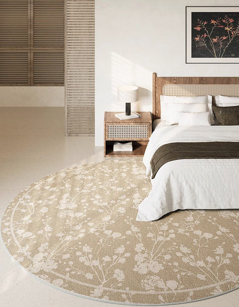 Uniqe Modern Area Rugs for Bedroom, Circular Modern Rugs for Living Room, Flower Pattern Round Carpets under Coffee Table, Contemporary Round Rugs for Dining Room-LargePaintingArt.com