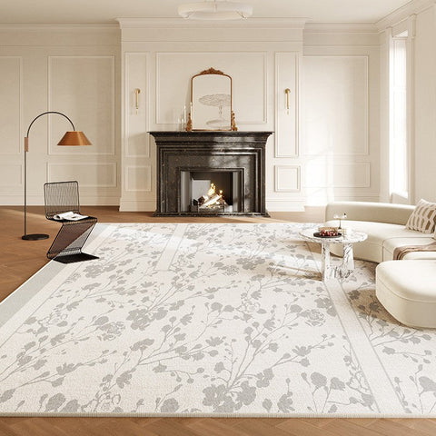 Bedroom French Style Modern Rugs, Flower Pattern Modern Rugs for Interior Design, Contemporary Modern Rugs under Dining Room Table, Flower Pattern Modern Rugs for Living Room-LargePaintingArt.com